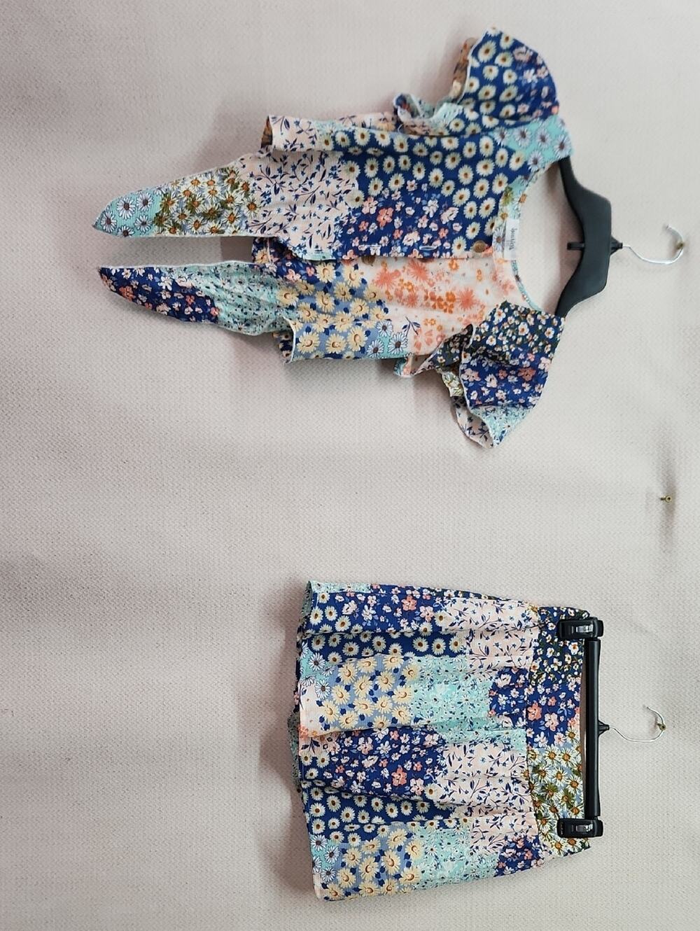 Speechless Kids Floral Patchwork Top in Blue, Orange & Cream